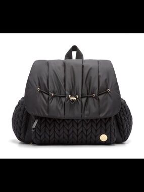 HAPP Levy Backpack - Black Quilted Puffer Backpack with Braided Panels